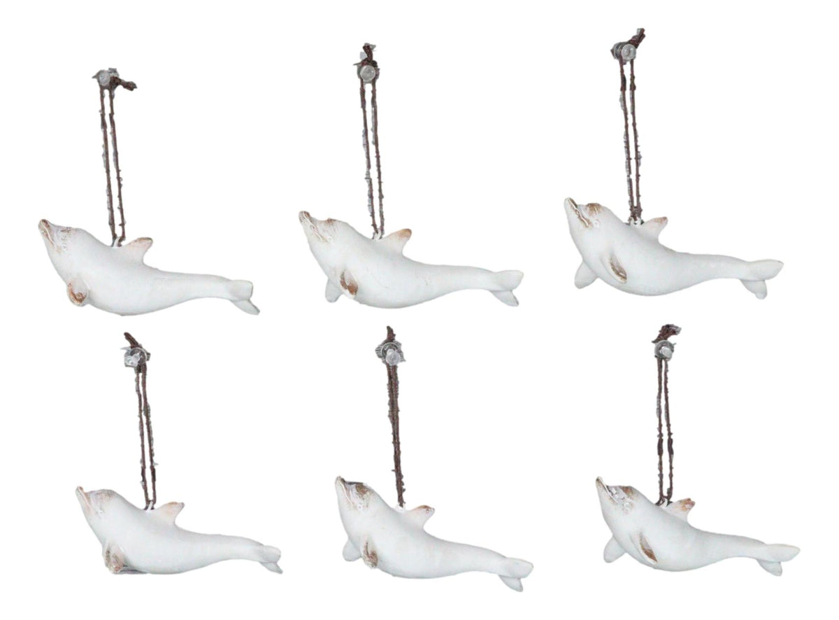 Set Of 6 Antique White Dolphins Ocean Marine Wall Hanging Decor Tree Ornaments