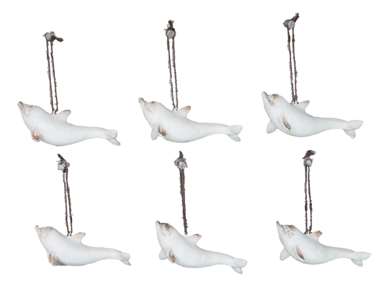 Set Of 6 Antique White Dolphins Ocean Marine Wall Hanging Decor Tree Ornaments