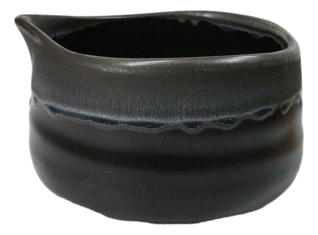 Black And Grey Charcoal Ceramic Japanese Matcha Green Tea Bowl Whisk & Scoop Set