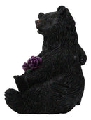 Rustic Forest Whimsical Cuddling Black Bear Couple with Flower Bouquet Figurine