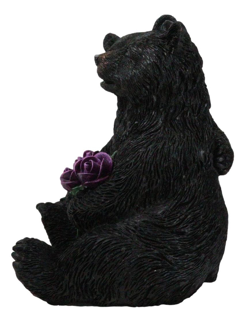 Rustic Forest Whimsical Cuddling Black Bear Couple with Flower Bouquet Figurine