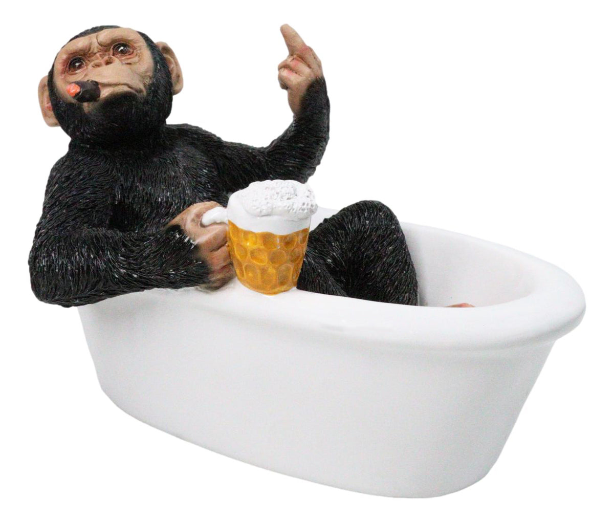 Ebros Funny Chimpanzee in Bathtub Figurine with Cigar Beer & Middle Finger