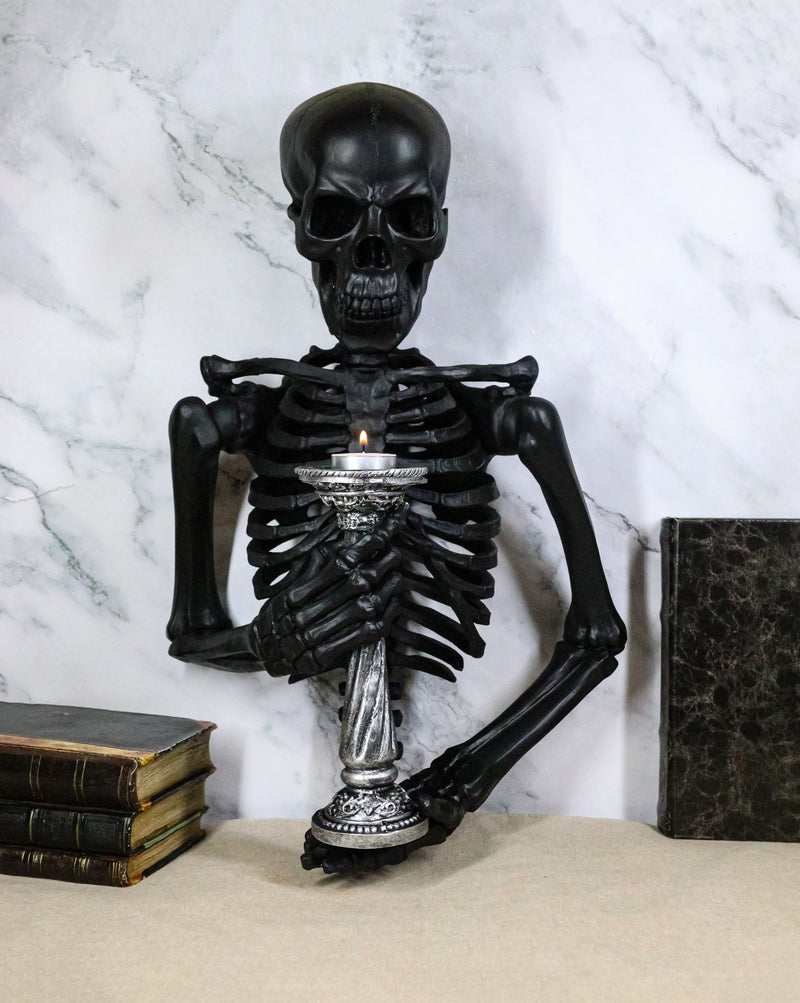 De Mortuis Hallow Impaled Grinning Bone Skeleton Wall Candleholder Sculpture 18"