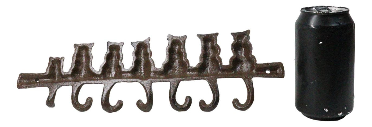 Cast Iron Rustic Abstract Feline Cats With Playful Tails 7 Pegs Wall Hooks Decor