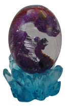Purple Fossil Dragon Hatchling Sleeping in Crystal Acrylic Glass Egg Figurine