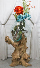 Large 28"H Bali Handicraft Driftwood With Molten Glass Bowl Vase Aquarium Decor
