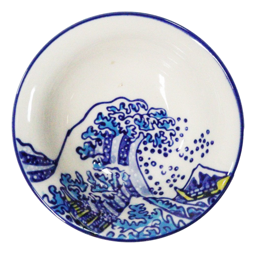 Pack Of 8 Ceramic Great Wave Of Kanagawa By Hokusai Sauce Oil Condiment Dishes - Ebros Gift