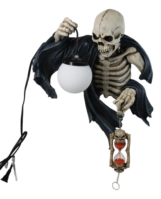 Ebros Time Waits For No Man Grim Reaper Skeleton Wall Relief Lamp with Hourglass
