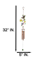 Hummingbirds Hovering Over Nectar Flowers Art Glass Gemstones Metal Wind Chime