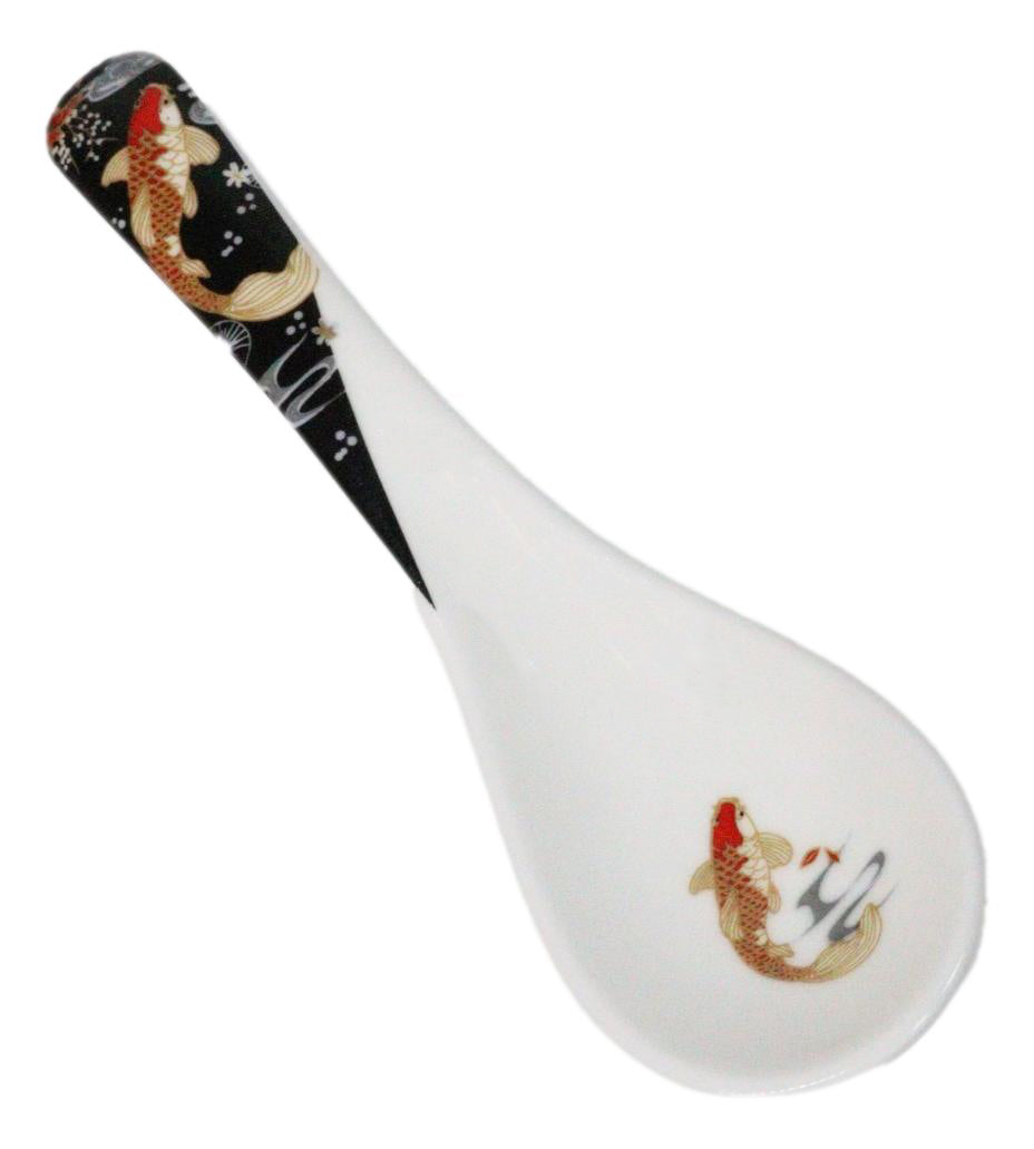 Set of 6 Japanese Koi Fish Porcelain Asian Soup Spoons Japanese Ramen Pho Wonton