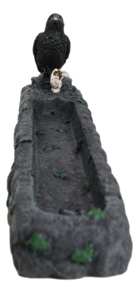 Edgar Poe Raven Crow On Skull Skeleton Hand Graveyard Tombstone Incense Burner