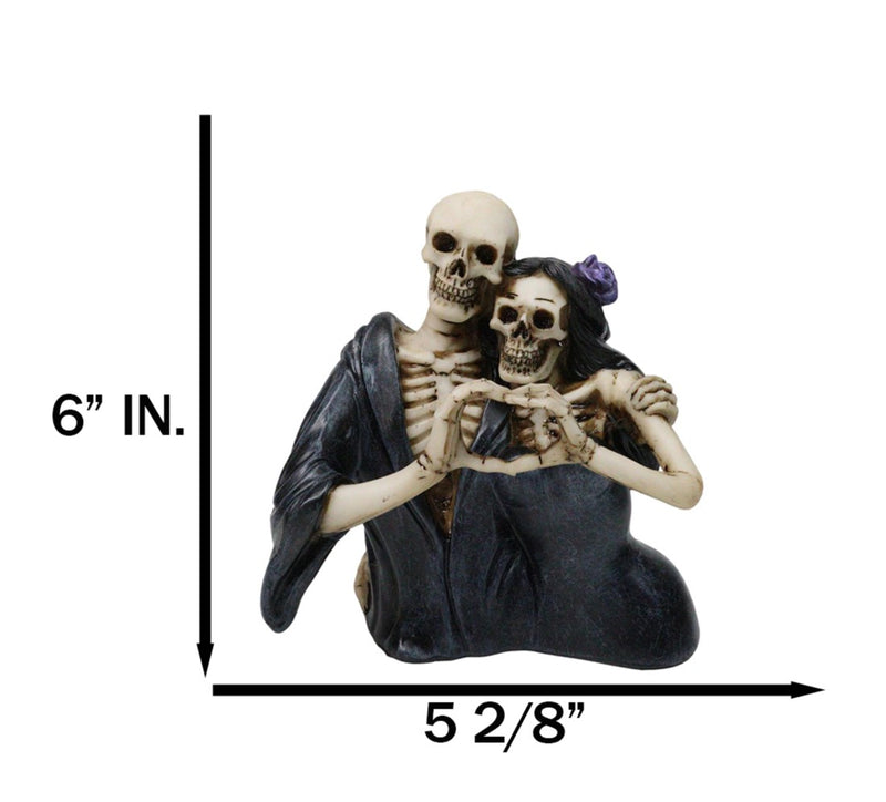 Love Never Dies Black Cloaked Skeleton Couple Love Sign Hand Gesture Figurine