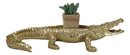 Large Gold Patina Crocodile Baring Razor Teeth Jewelry Tray Organizer Holder18"L