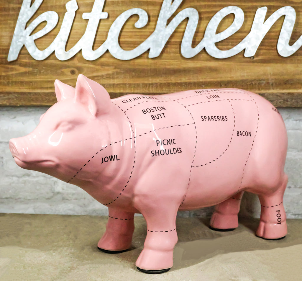 Pork Ruler Large Ceramic Rustic Country Farmhouse Pink Pig Pork Butcher Chart Fig ...