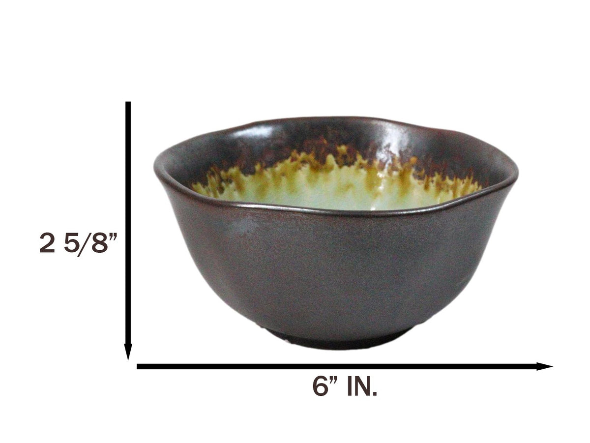 Pack Of 6 Crackle Green Midori Kannyu Ceramic Medium Soup Donburi Bowls 20oz