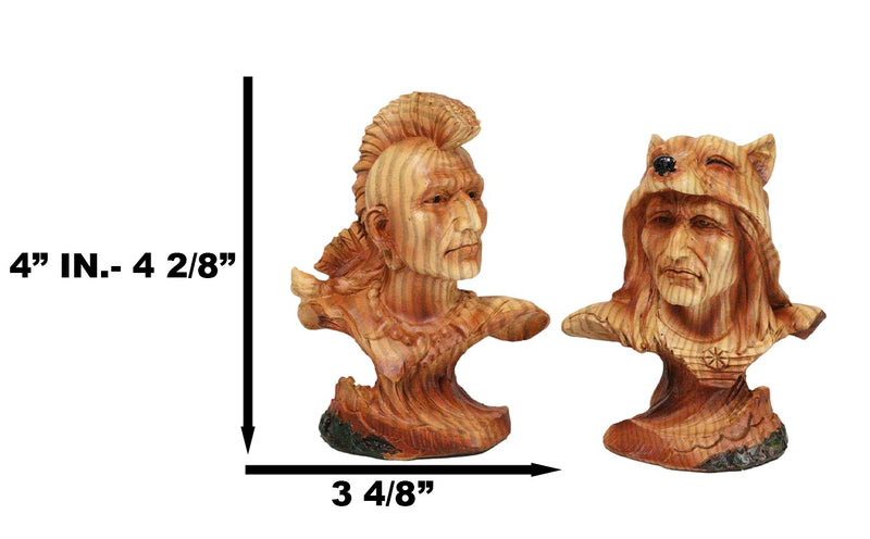 Set of 4 Native American Sioux Indian Tribal Warrior Chief Faux Wood Figurines