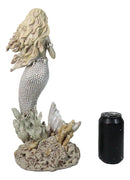 Marine Vintaged Pearly White Ariel Mermaid Sitting On Sea Rock Figurine 16" H