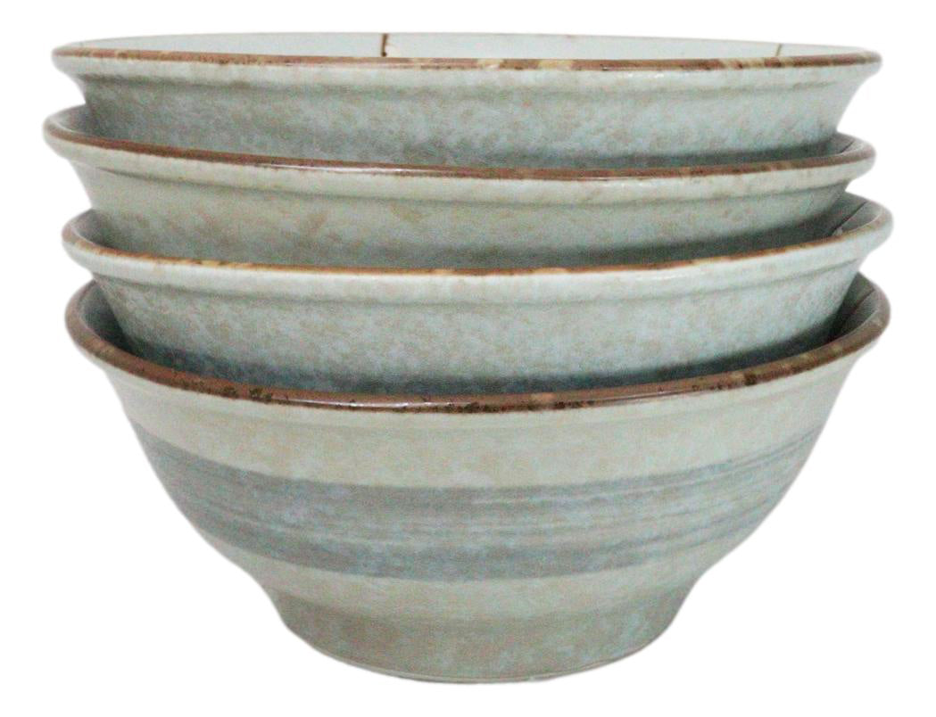 Set Of 4 Japan Made Sakura Cherry Blossoms Porcelain Ramen Soup Large Bowls 46oz - Ebros Gift