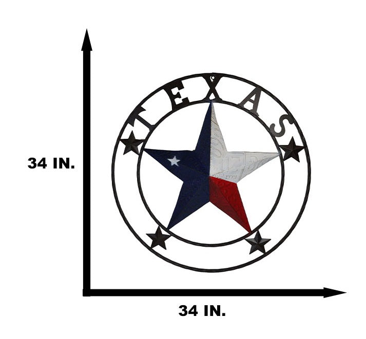 34" Oversized Western Patriotic Lone Star State Texas Metal Wall Circle Sign