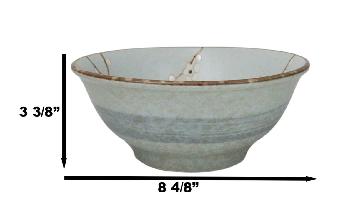 Set Of 4 Japan Made Sakura Cherry Blossoms Porcelain Ramen Soup Large Bowls 46oz - Ebros Gift