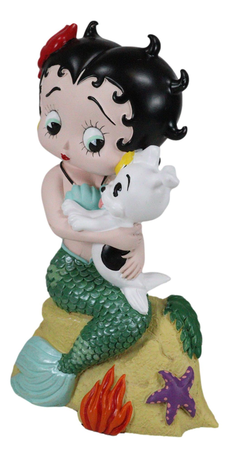 Ocean Mermaid Betty Boop Sitting On Coral With Pudgy Dog Novelty Figurine