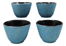 Pack Of 4 Sky Blue Traditional Cast Iron Tetsubin Textured Surface Tea Cups 3oz