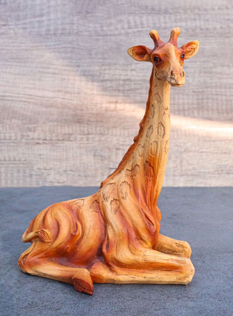 Ebros Safari Savannah Sitting Giraffe Statue 6.25"Tall Faux Wood Resin Wildlife Giraffe Figurine