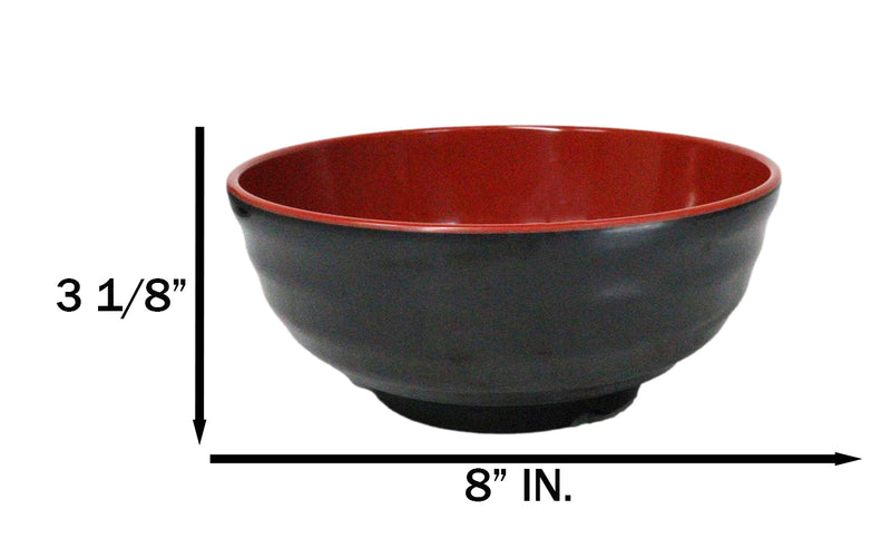 Set Of 6 Red And Black Round Ridged Body Soup Salad Rice Melamine Bowls 8"D