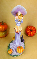 Amy Brown Halloween Purple Hat Pumpkin Witch with Mysterious Black Cat Figurine