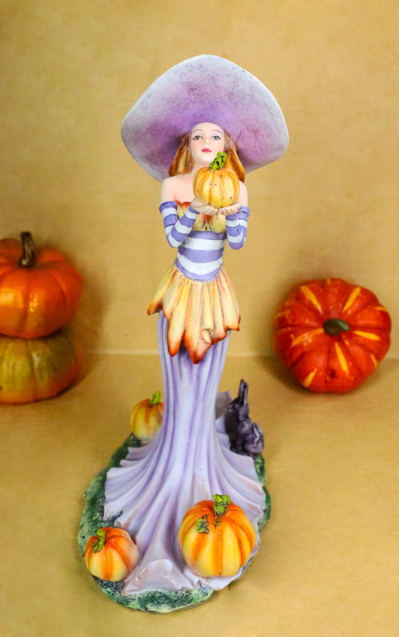 Amy Brown Halloween Purple Hat Pumpkin Witch with Mysterious Black Cat Figurine