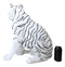 Ebros Large 20"H Realistic White Siberian Tiger Sitting On Guard Resin Statue