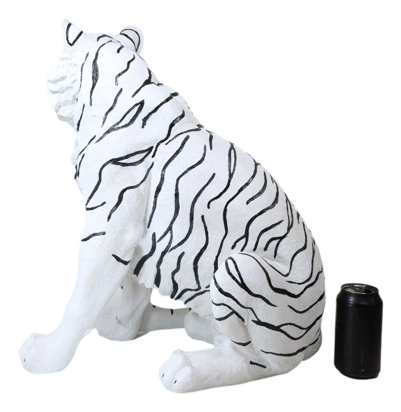 Ebros Large 20"H Realistic White Siberian Tiger Sitting On Guard Resin Statue