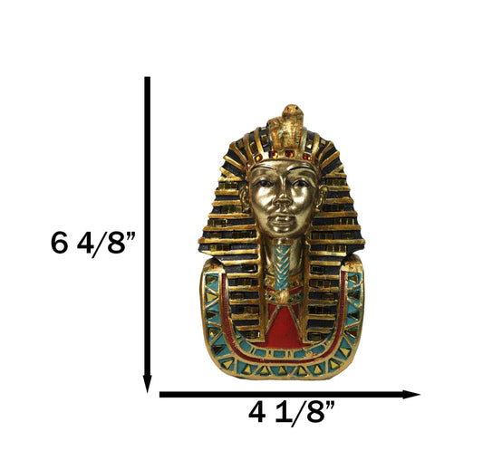 Ancient Egyptian Golden Cobra and Vulture Nemes Mask of Pharaoh Sculpture 6.5"H