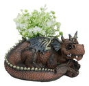 Snuggling Cozy Red Fire Dragon At Rest Planter Pot Garden Decor Figurine 11.25"L