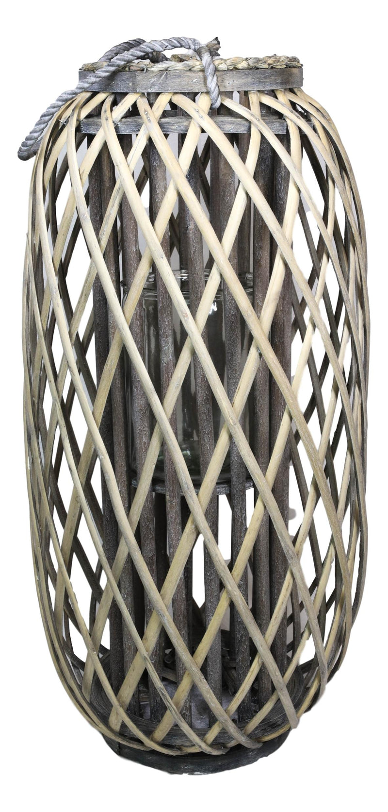 24"H Rustic Western Farmhouse Rattan Wood Willow Candle Lantern Candleholder