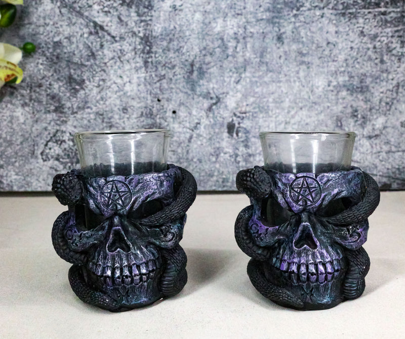 Set Of 2 Ossuary Gothic Pentagram Slitherin Skull And Serpent Snake Shot Glasses