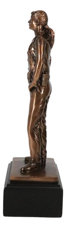 Law Enforcer Police Woman Officer Cop In Uniform Bronzed Resin Statue With Base