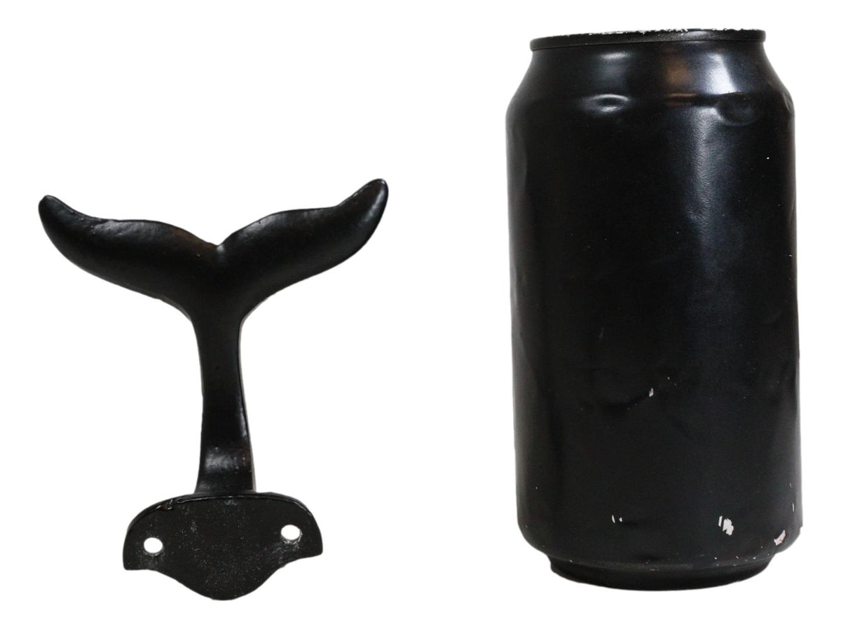 Pack Of 2 Black Cast Iron Nautical Baleen Blue Whale Tail Wall Coat Hook Hangers - Ebros Gift