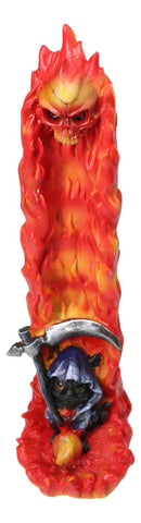 Gothic Grim Reaper Incense Stick Holder Burner Flaming Skull Pillar Ash Catcher