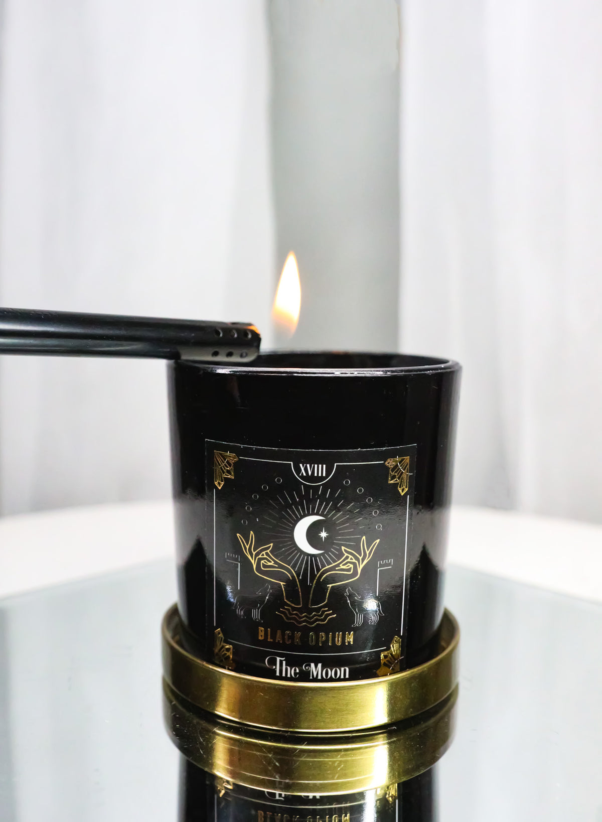 Wicca Witchcraft Mystic Tarot The Moon Black Opium Scented Candle With Gold Lid