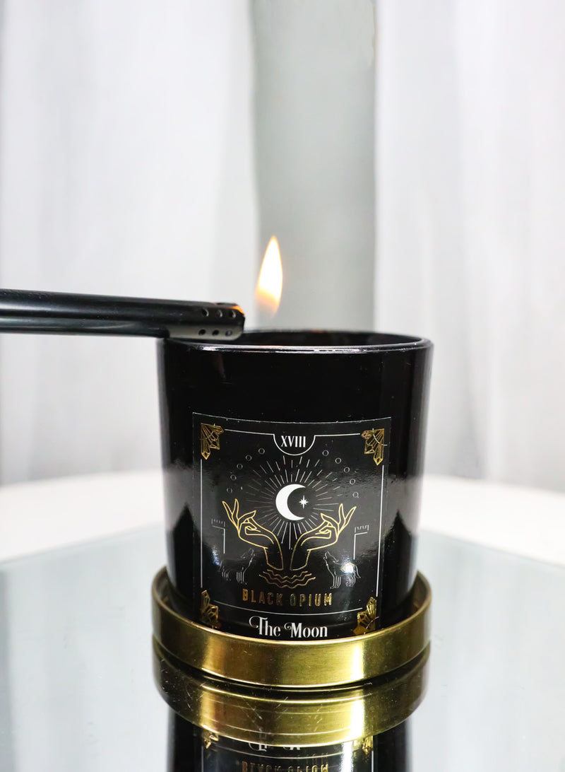 Wicca Witchcraft Mystic Tarot The Moon Black Opium Scented Candle With Gold Lid