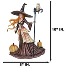Amy Brown Halloween Pumpkin Owl Spell Autumn Witch With Magic Staff Sculpture