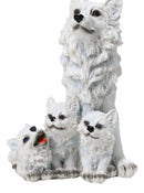 Winter Tundra Forest Snow White Wolf With 3 Adorable Cubs Family Figurine