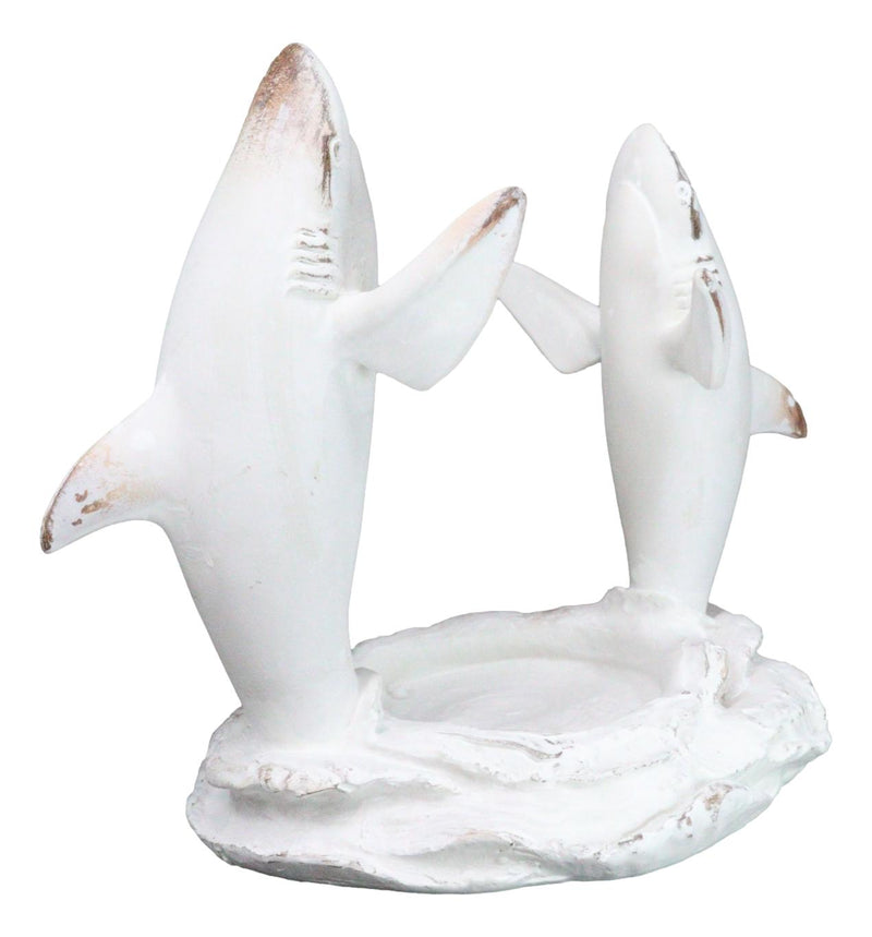 Antique White Ocean Marine Great White Sharks Rising Above Water Wine Holder