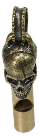 Solid Brass Polished Gold Finish Ghost Skull Head Death Whistle With Ring