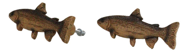 Set Of 2 Western Nautical Marine Trout Fish Faux Wooden Cabinet Bar Pull Knobs