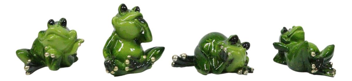 Set of 4 Whimsical Green Pond Frogs in Multiple Poses Decorative Figurines
