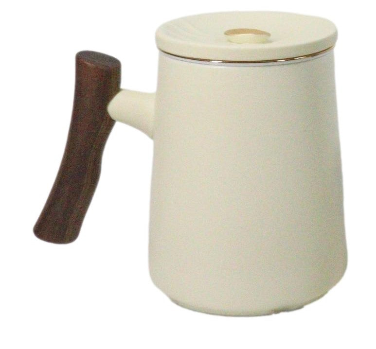 White 15 Oz Chic Porcelain Tea Mug with Wooden Handle, Lid and Infuser