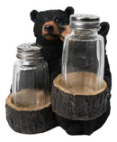 Rustic Forest Black Bear Couple Glass Salt and Pepper Shakers Holder Figurine