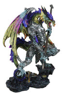 Large Hyperion Rainbow Armored Dragon With Excalibur Sword Letter Opener Decor